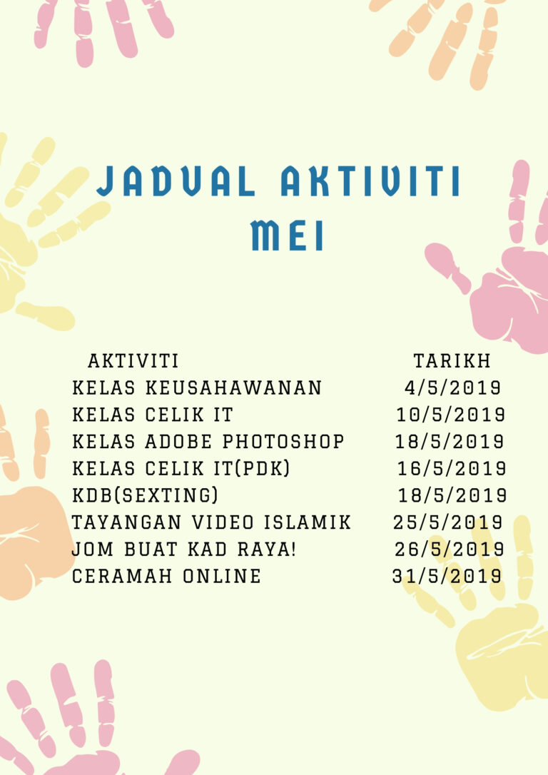 Copy of AKTIVITI TARIKH KELAS ASAS MEDIA SOSIAL 5 1 2019 KDB ADVOKASI 9 1 2019 KELAS MEMBUAT RESUME 18 1 2019 PROGRAM KLUSTER SIK 22 1 2019 KELAS E REZEKI 26 1 2019 KELAS ASAS WORD 31 1 2019